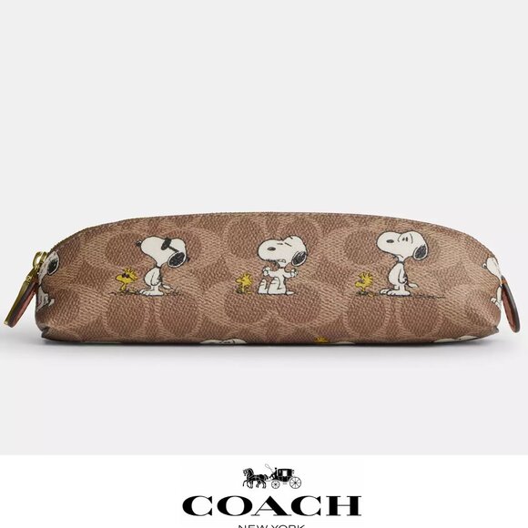 🐶 Coach X Peanuts Pencil Case In Signature Canvas With Snoopy Print - Picture 1 of 9